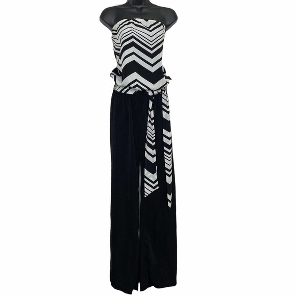 VAVAVOOM Jeans Black & White Chevron Jumpsuit - Picture 1 of 9